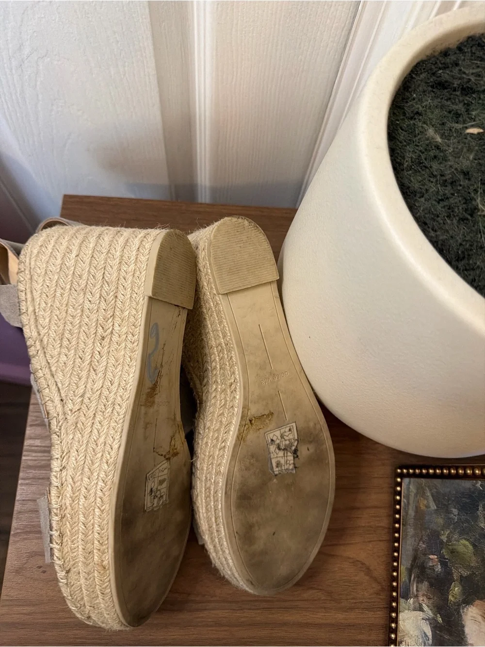 Dolce Vita Taupe Suede Espadrille Wedge Sandals 10 Leather Platform Ankle Strap